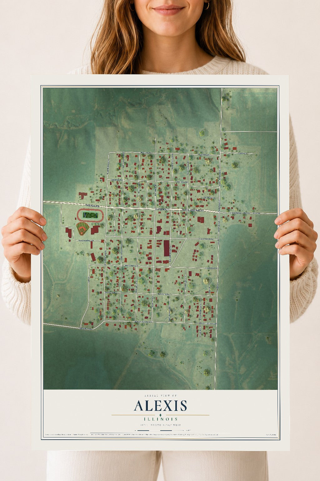 Map of Alexis, Illinois, 18 x 24 inch unframed archival matte print