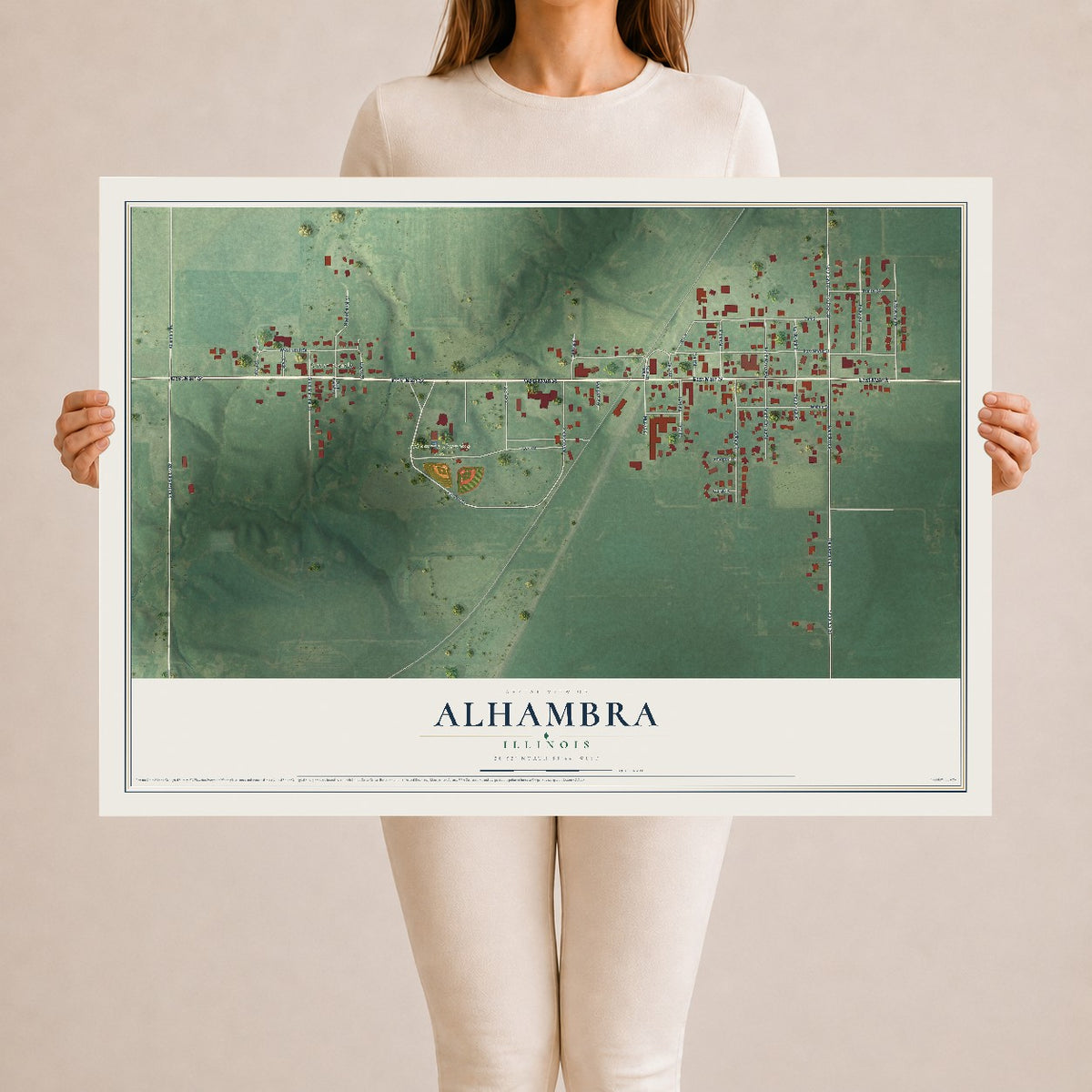 Map of Alhambra, Illinois, 24 x 36 inch unframed archival matte print