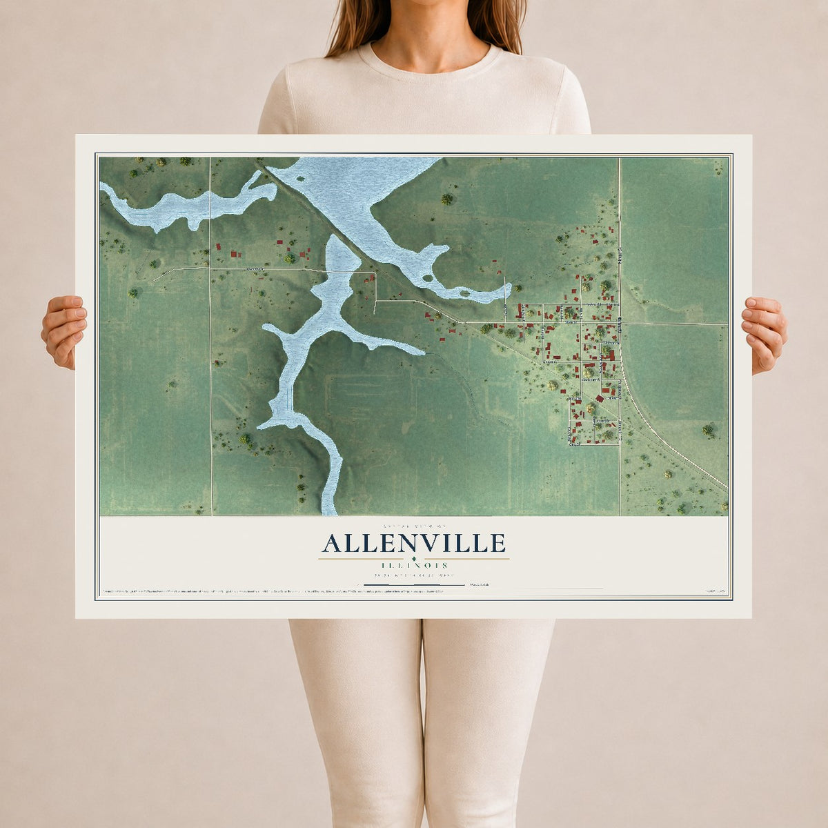 Map of Allenville, Illinois, 24 x 36 inch unframed archival matte print