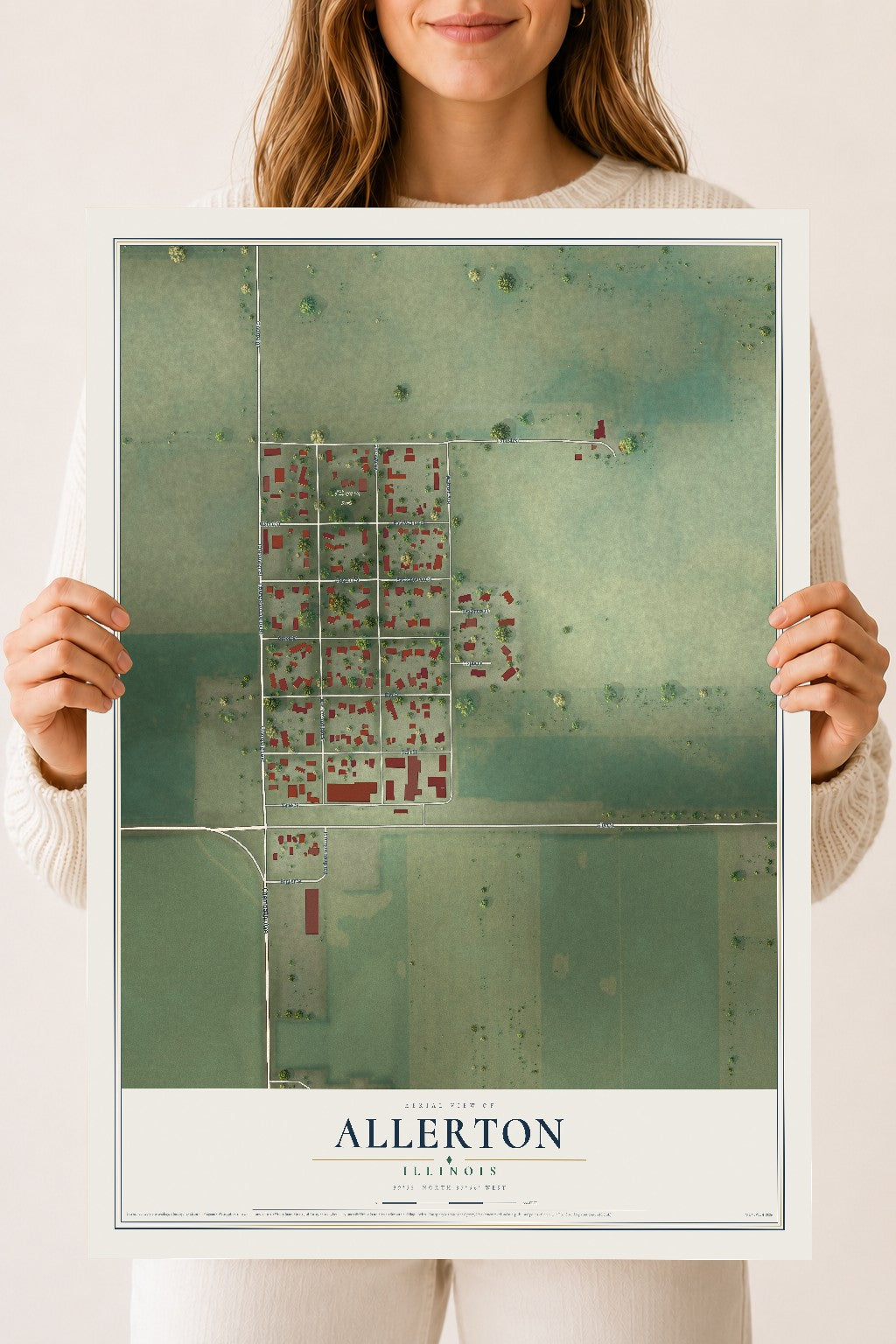 Map of Allerton, Illinois, 18 x 24 inch unframed archival matte print