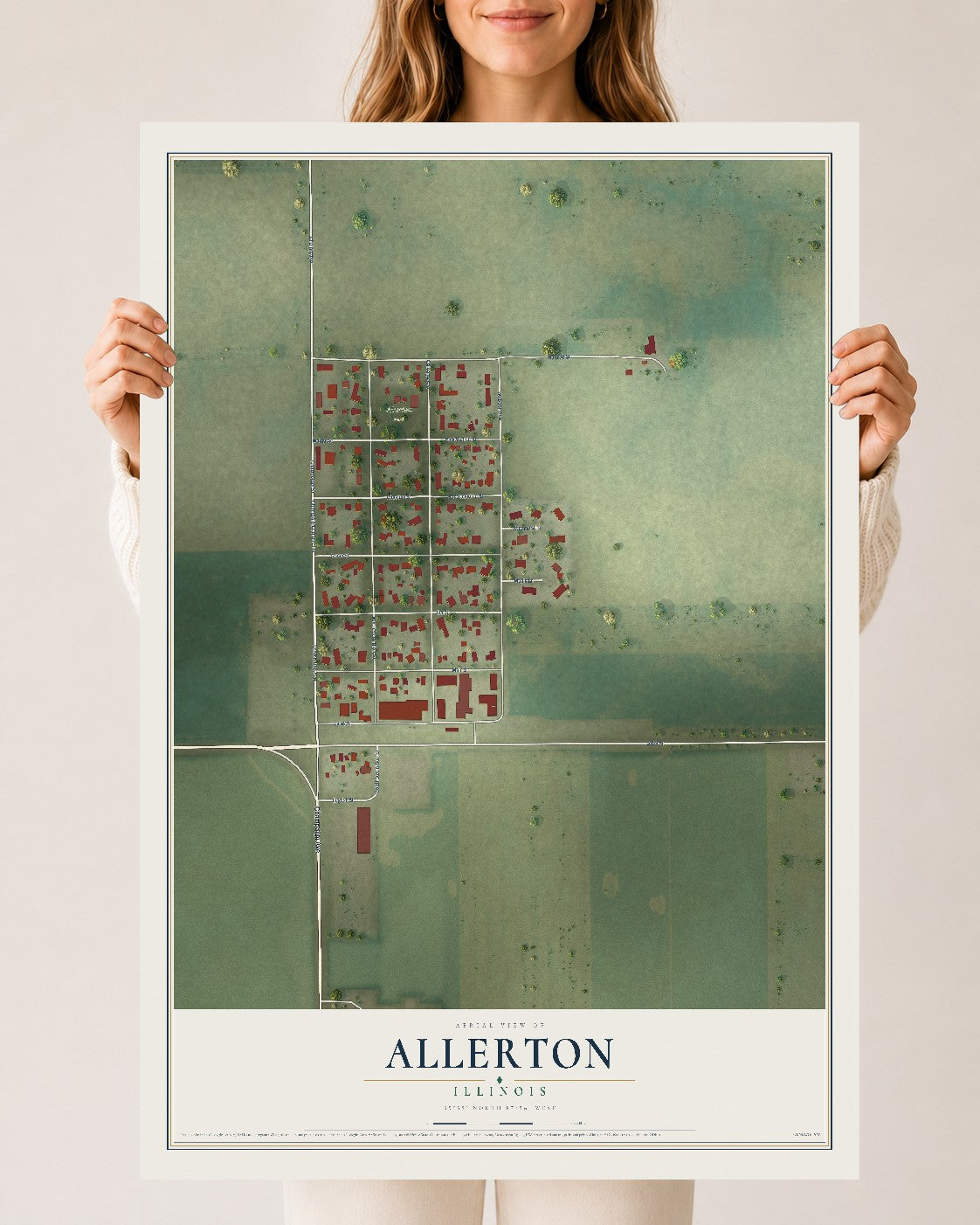 Map of Allerton, Illinois, 24 x 36 inch unframed archival matte print