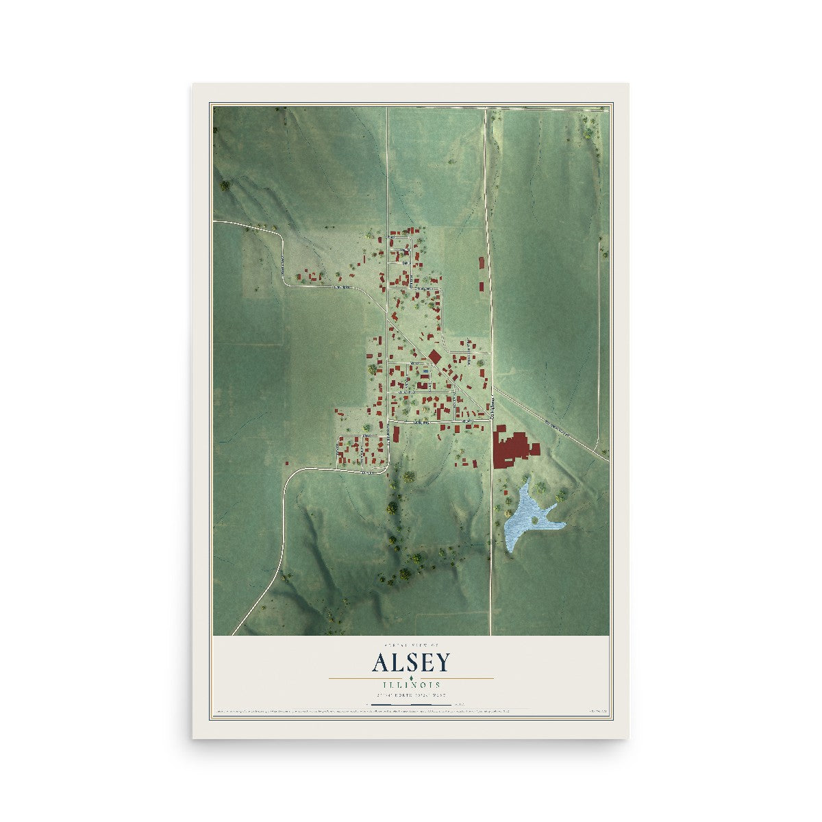 Map of Alsey, Illinois, 12 x 18 inch unframed archival matte print