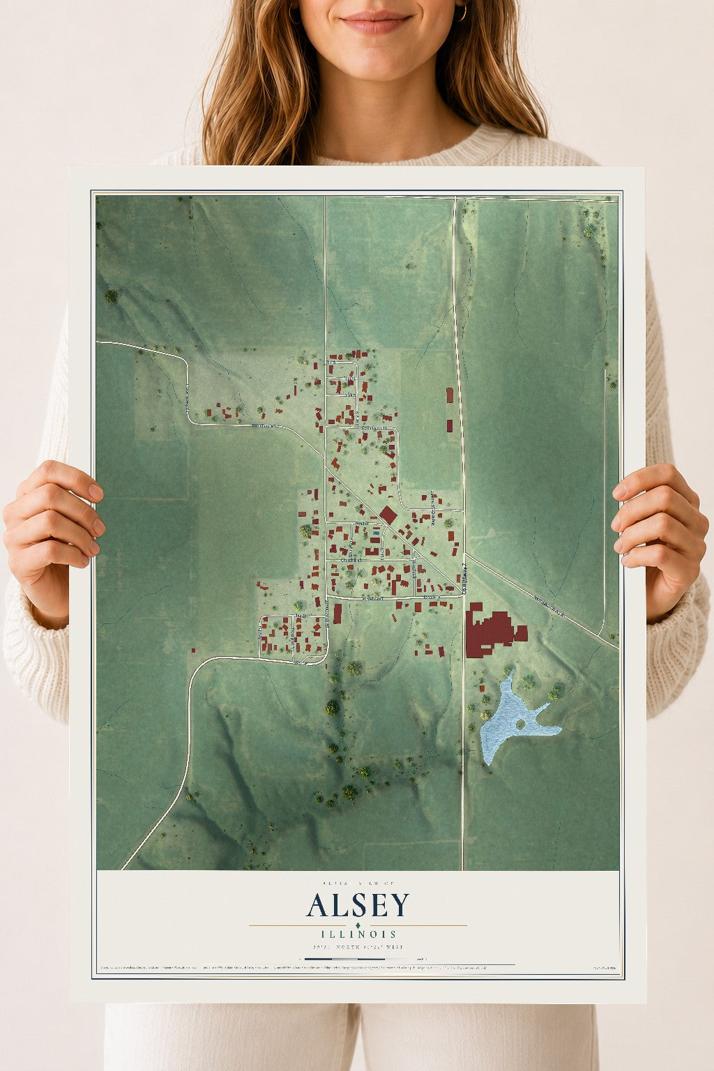 Map of Alsey, Illinois, 18 x 24 inch unframed archival matte print