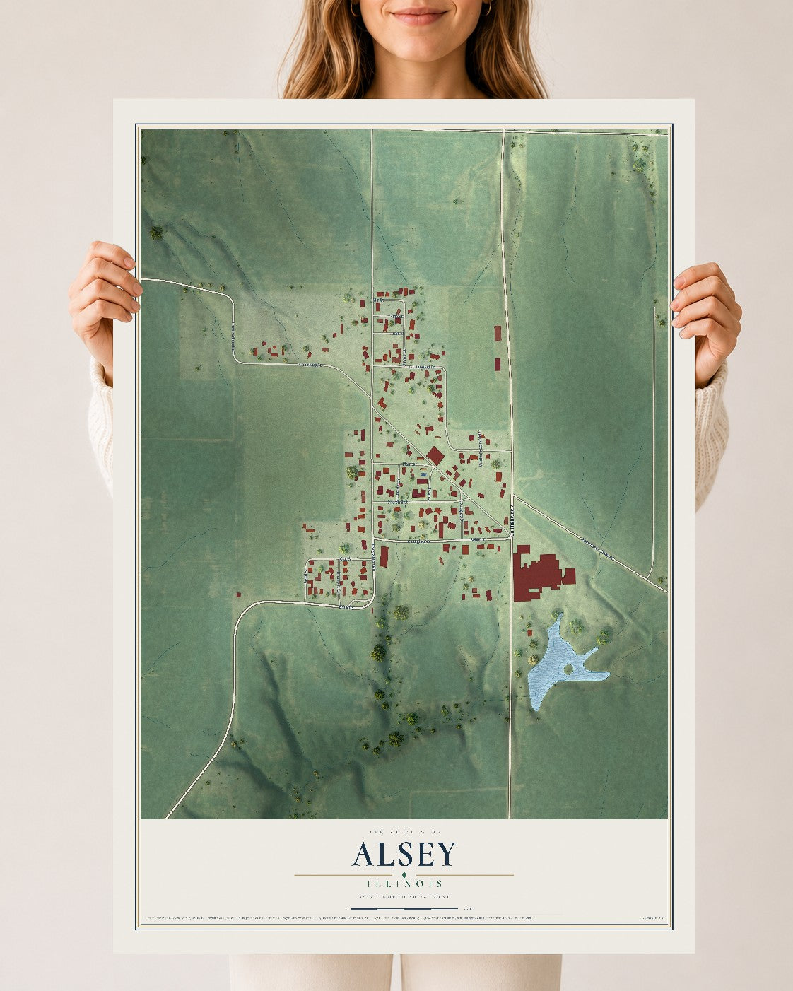 Map of Alsey, Illinois, 24 x 36 inch unframed archival matte print