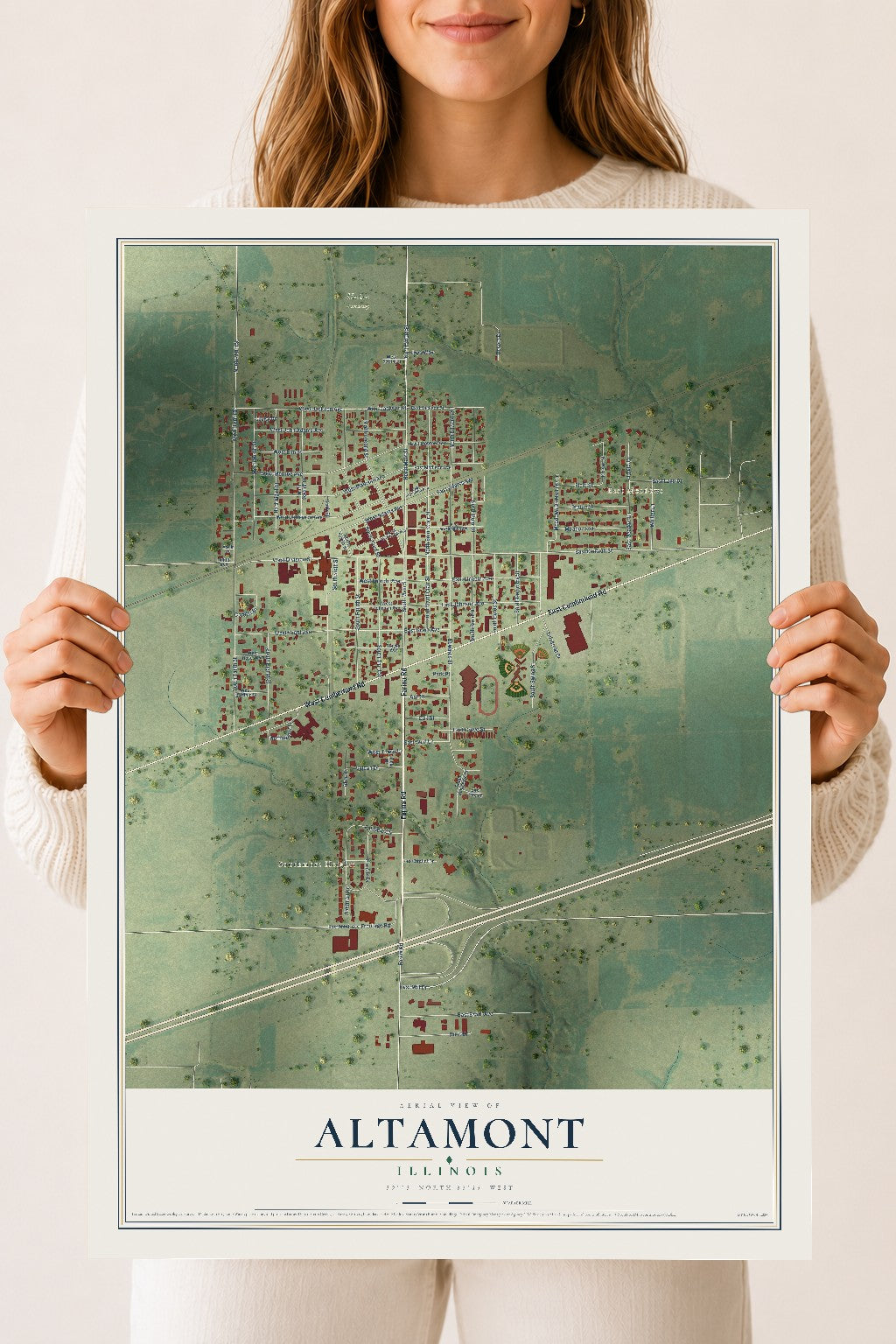 Map of Altamont, Illinois, 18 x 24 inch unframed archival matte print