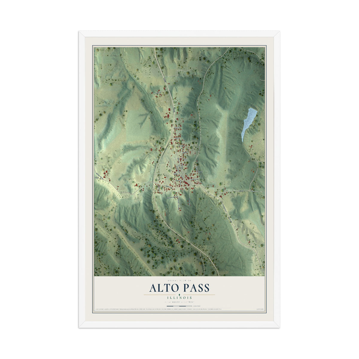 Map of Alto Pass, Illinois, 12 x 18 inch print in a white wood frame