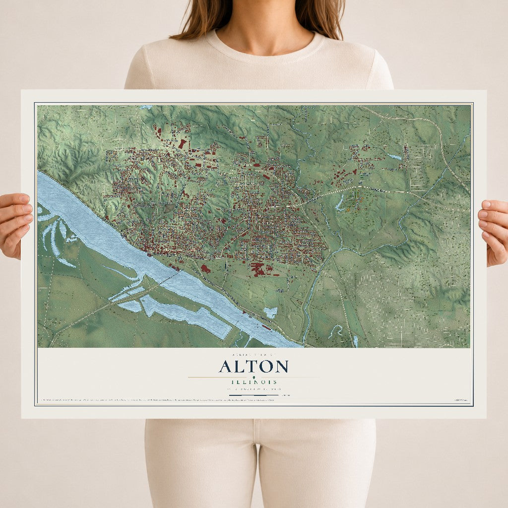 Map of Alton, Illinois, 18 x 24 inch unframed archival matte print
