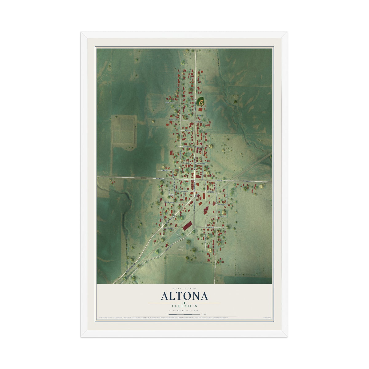 Map of Altona, Illinois, 12 x 18 inch print in a white wood frame