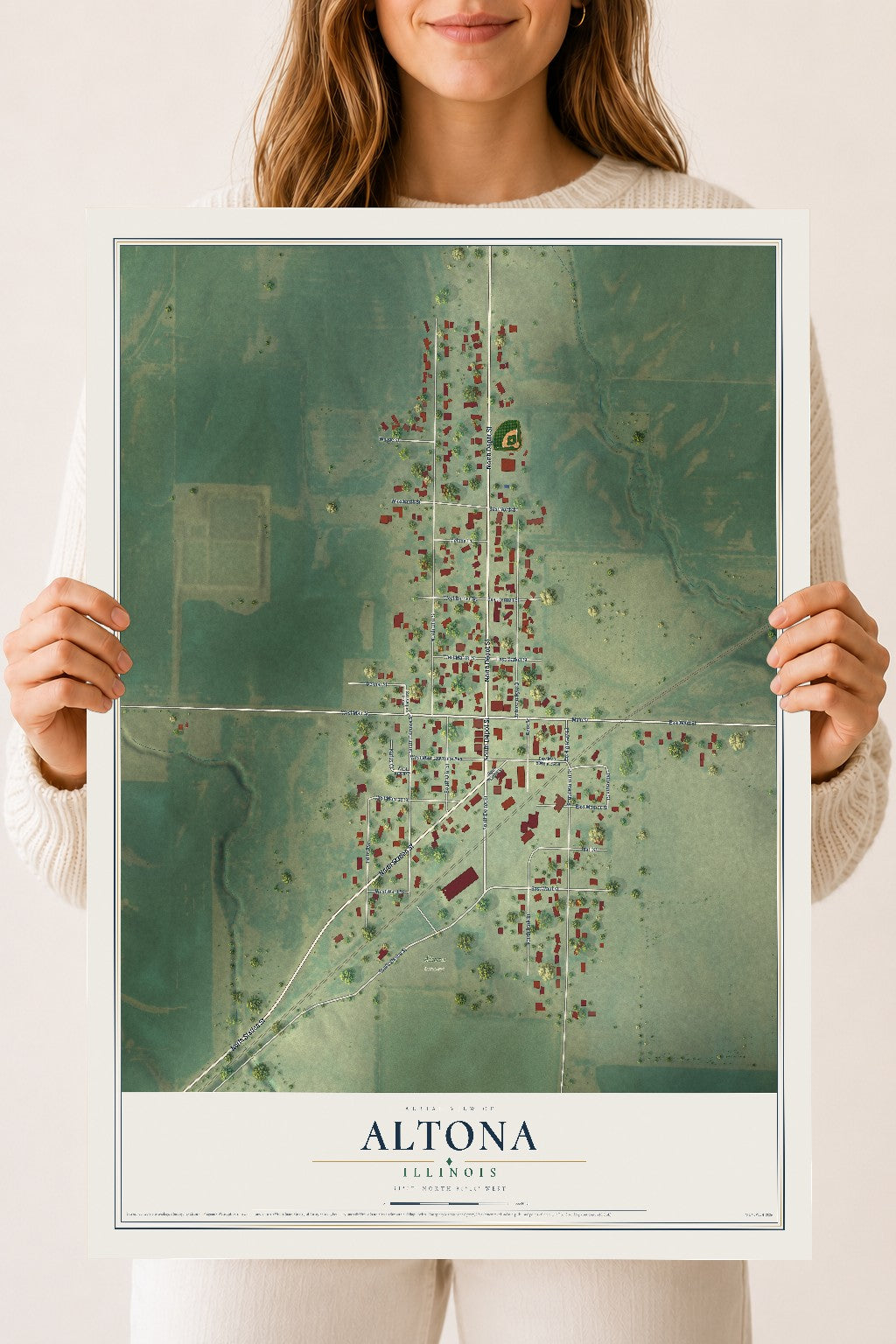 Map of Altona, Illinois, 18 x 24 inch unframed archival matte print