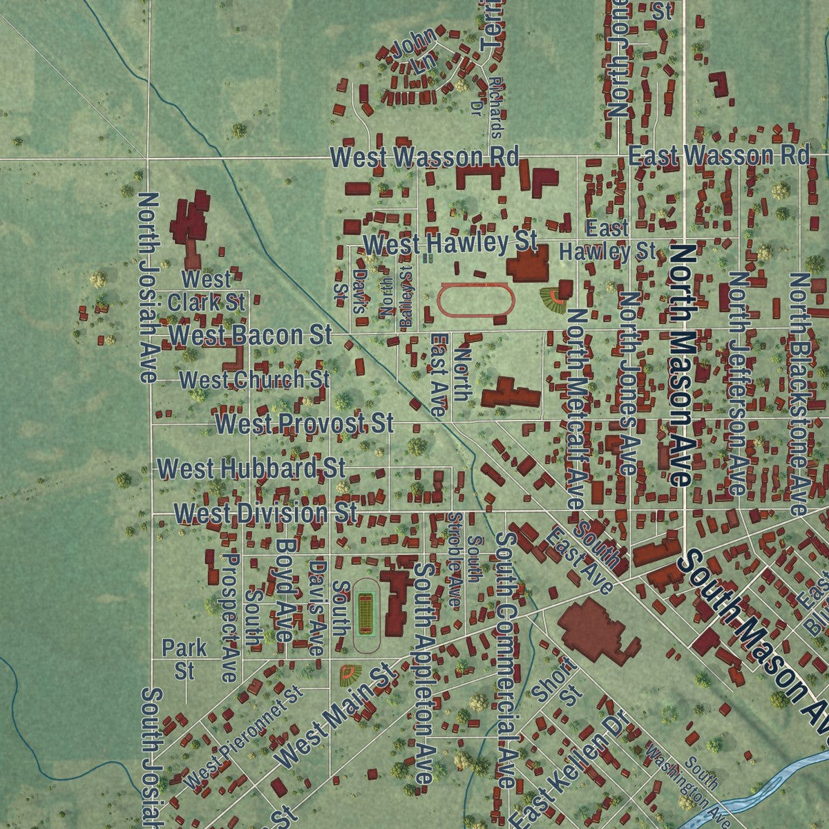 Close-up of the map of Amboy, Illinois print showing street and building detail