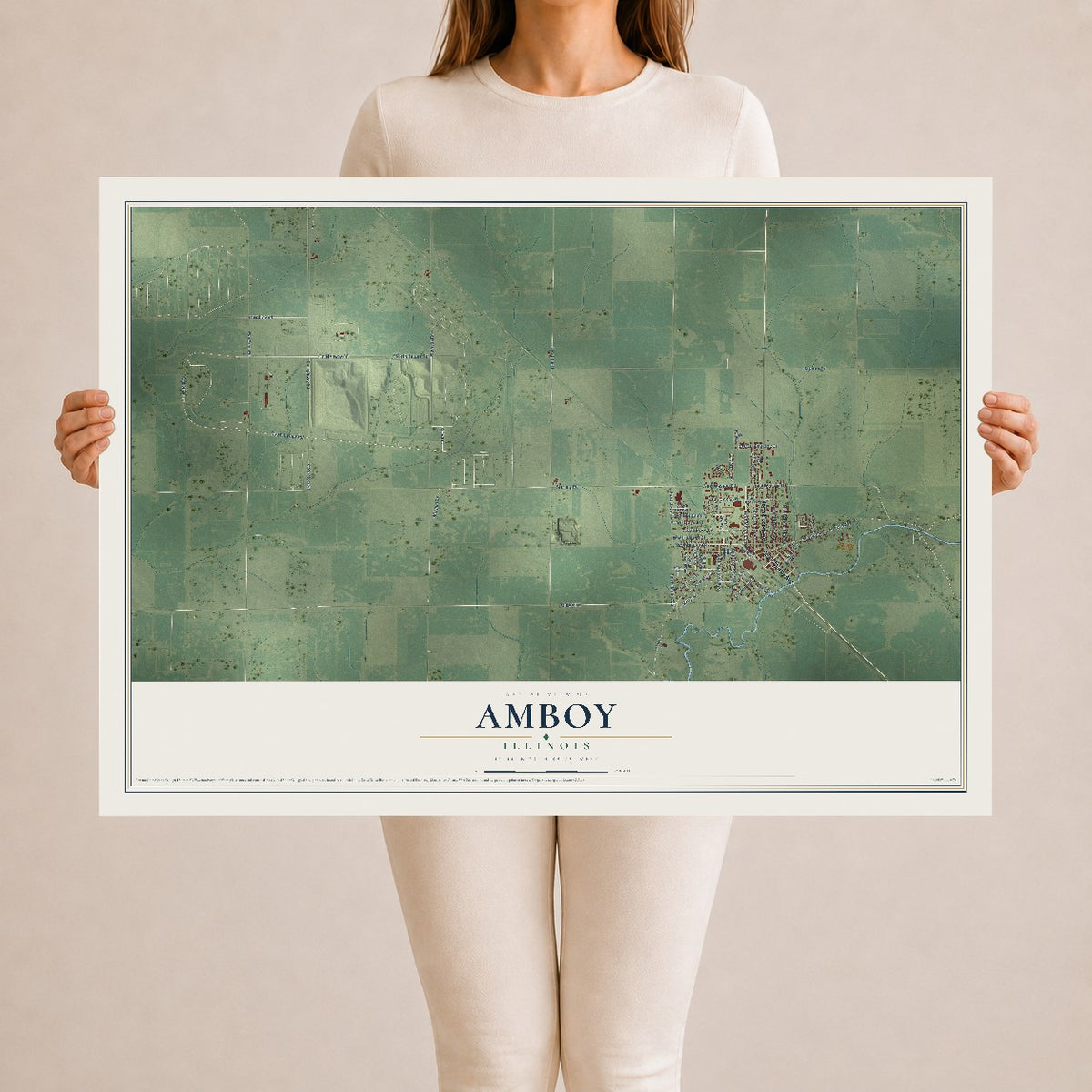Map of Amboy, Illinois, 24 x 36 inch unframed archival matte print