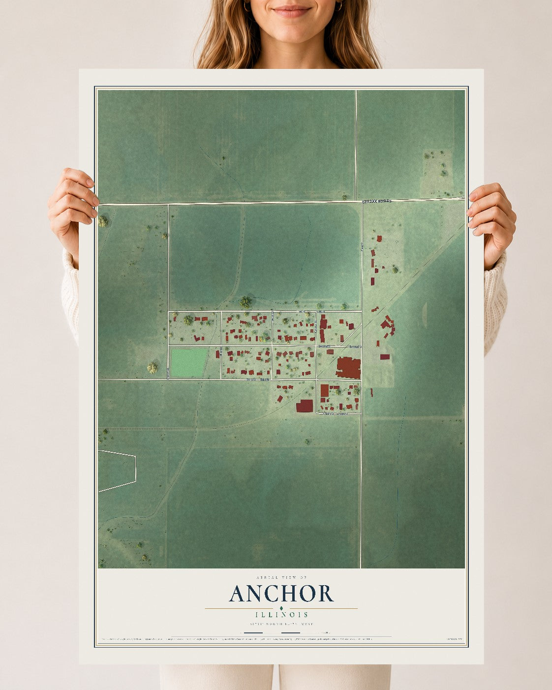 Map of Anchor, Illinois, 24 x 36 inch unframed archival matte print