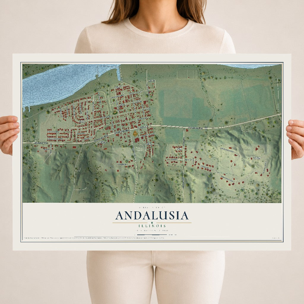Map of Andalusia, Illinois, 18 x 24 inch unframed archival matte print