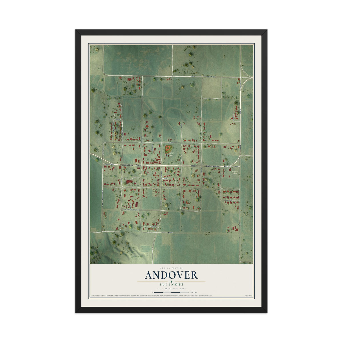 Map of Andover, Illinois, 12 x 18 inch print in a black wood frame