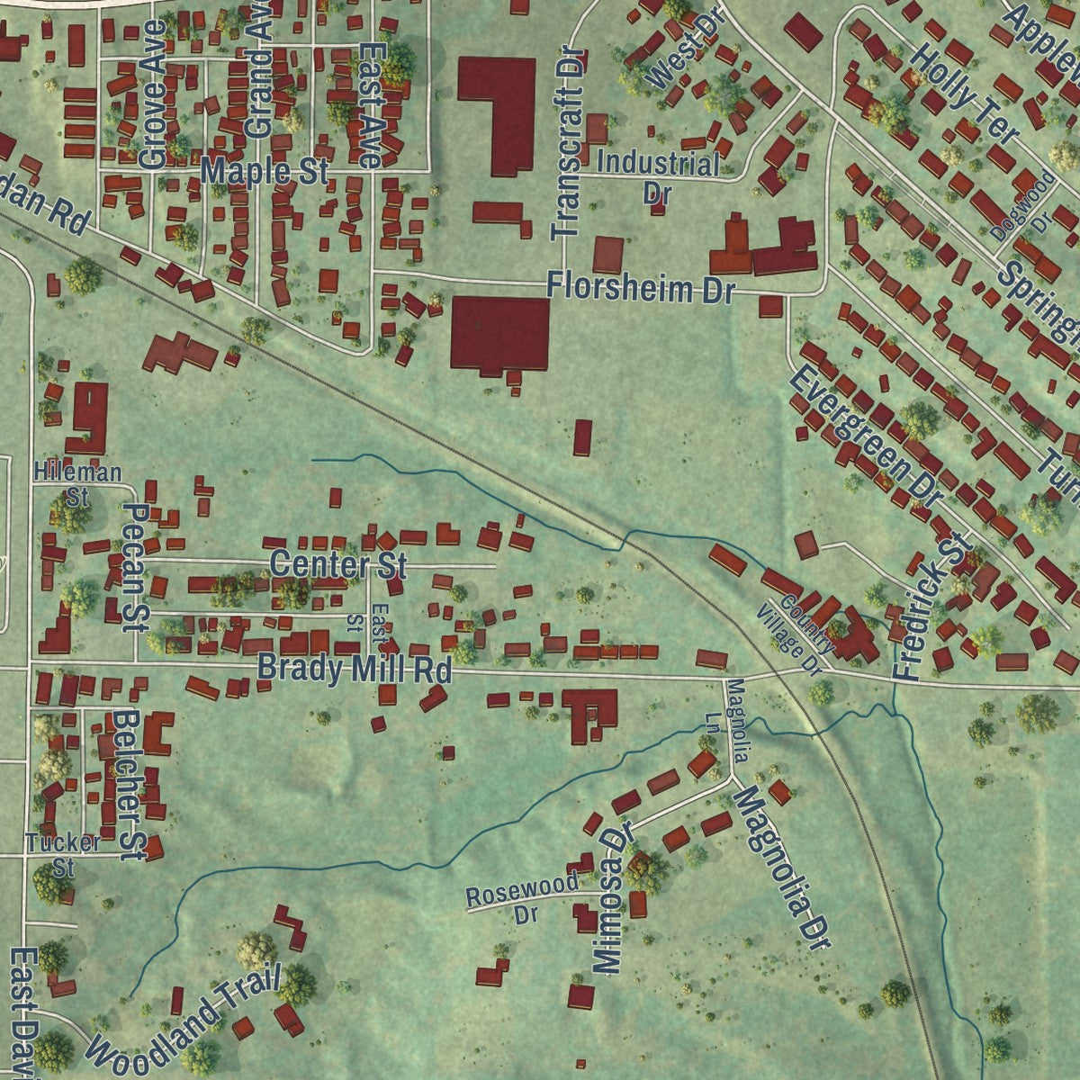 Second close-up of the map of Anna, Illinois print showing more streets and buildings