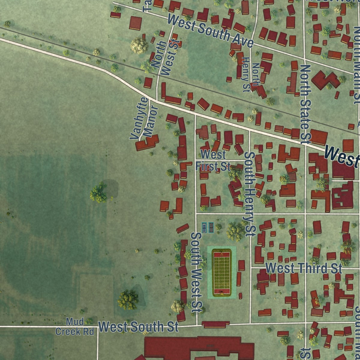 Close-up of the map of Annawan, Illinois print showing street and building detail
