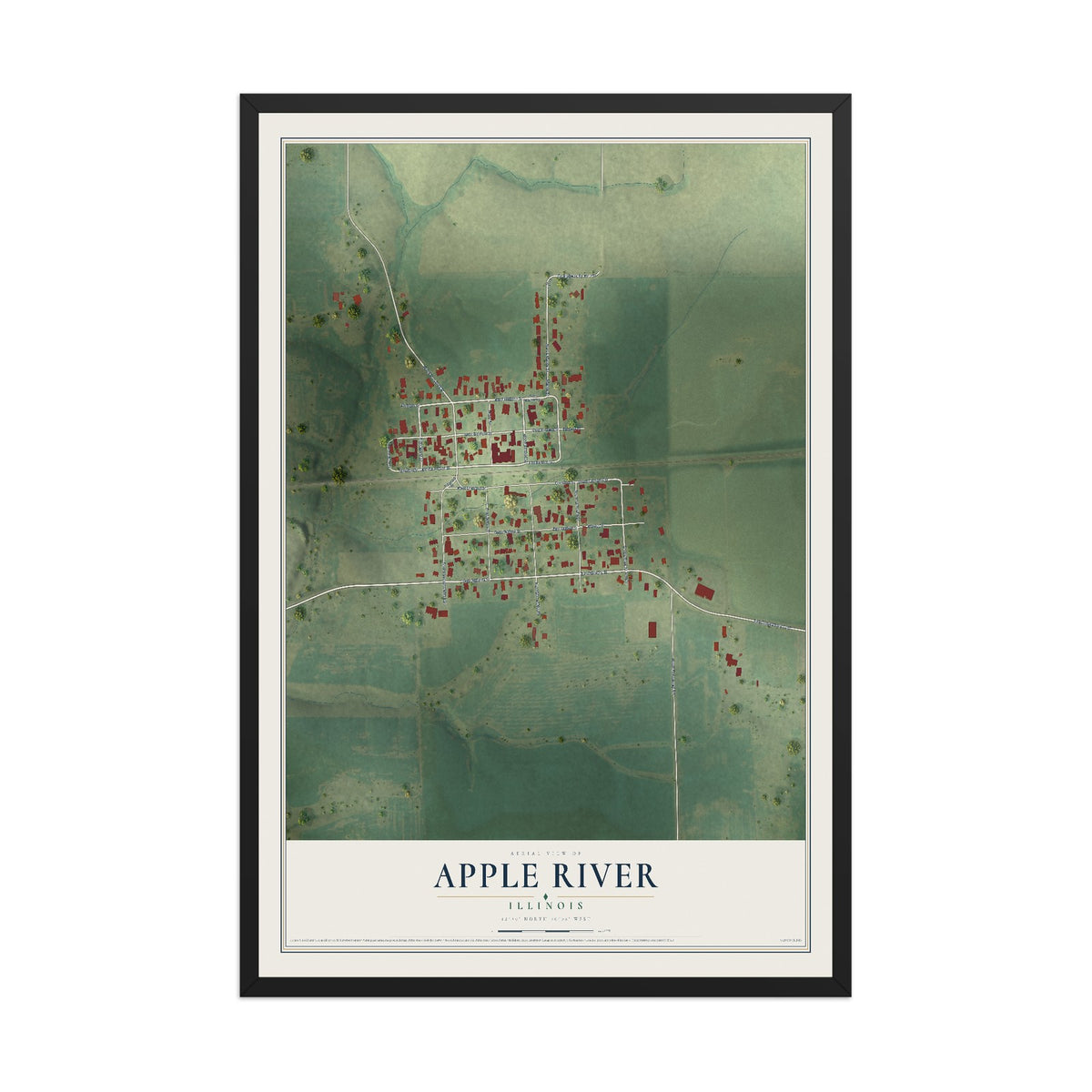Map of Apple River, Illinois, 12 x 18 inch print in a black wood frame