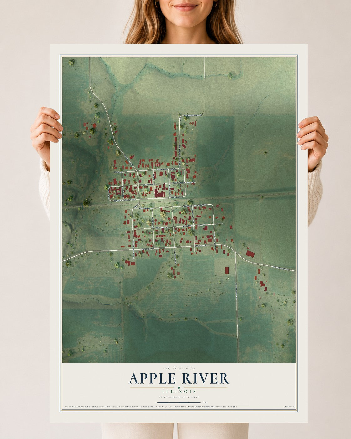 Map of Apple River, Illinois, 24 x 36 inch unframed archival matte print
