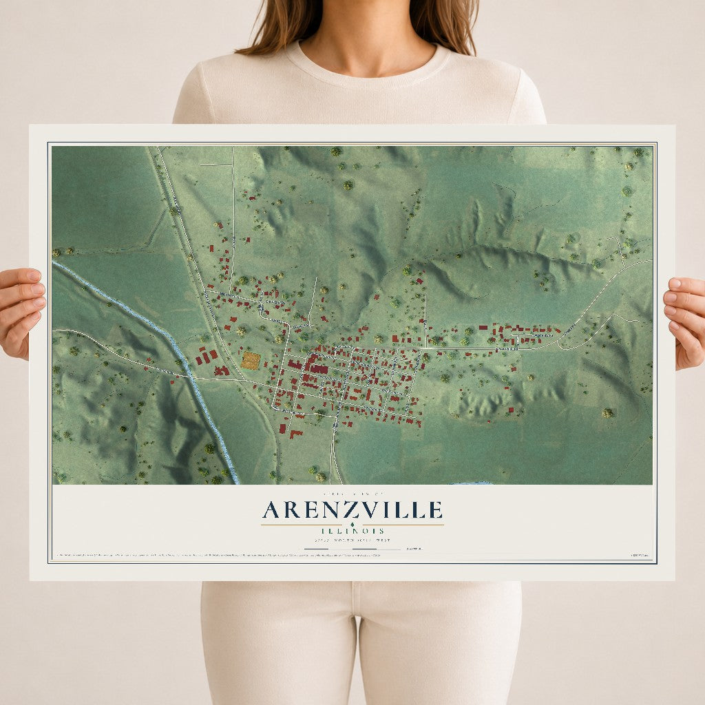Map of Arenzville, Illinois, 18 x 24 inch unframed archival matte print