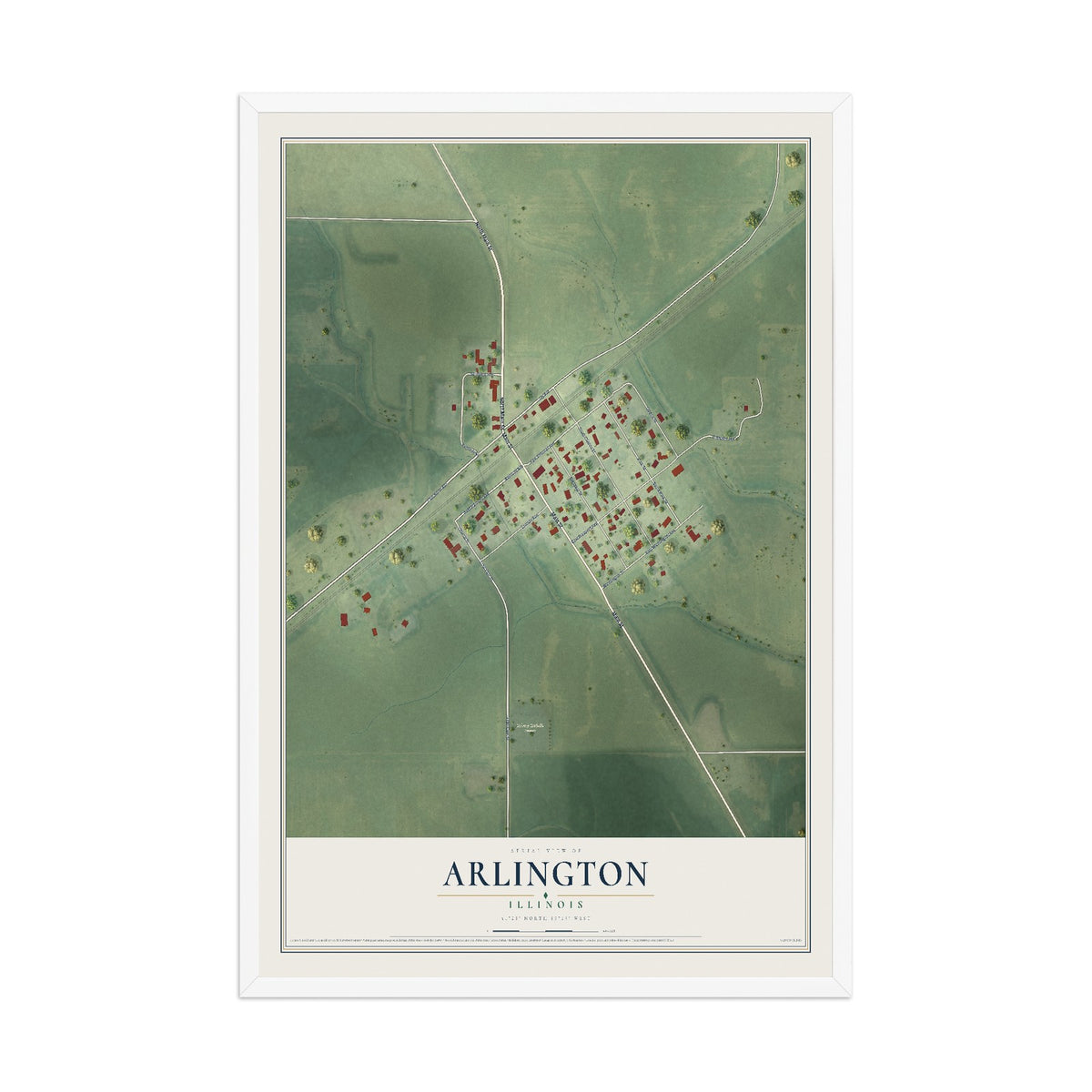 Map of Arlington, Illinois, 12 x 18 inch print in a white wood frame