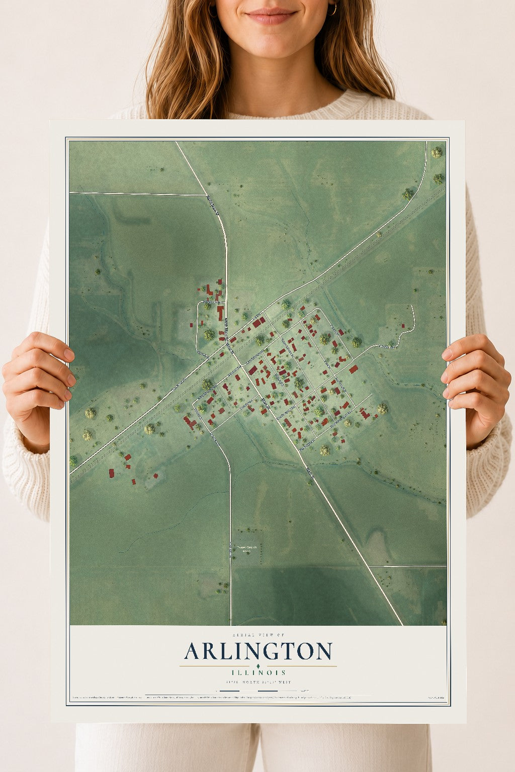 Map of Arlington, Illinois, 18 x 24 inch unframed archival matte print