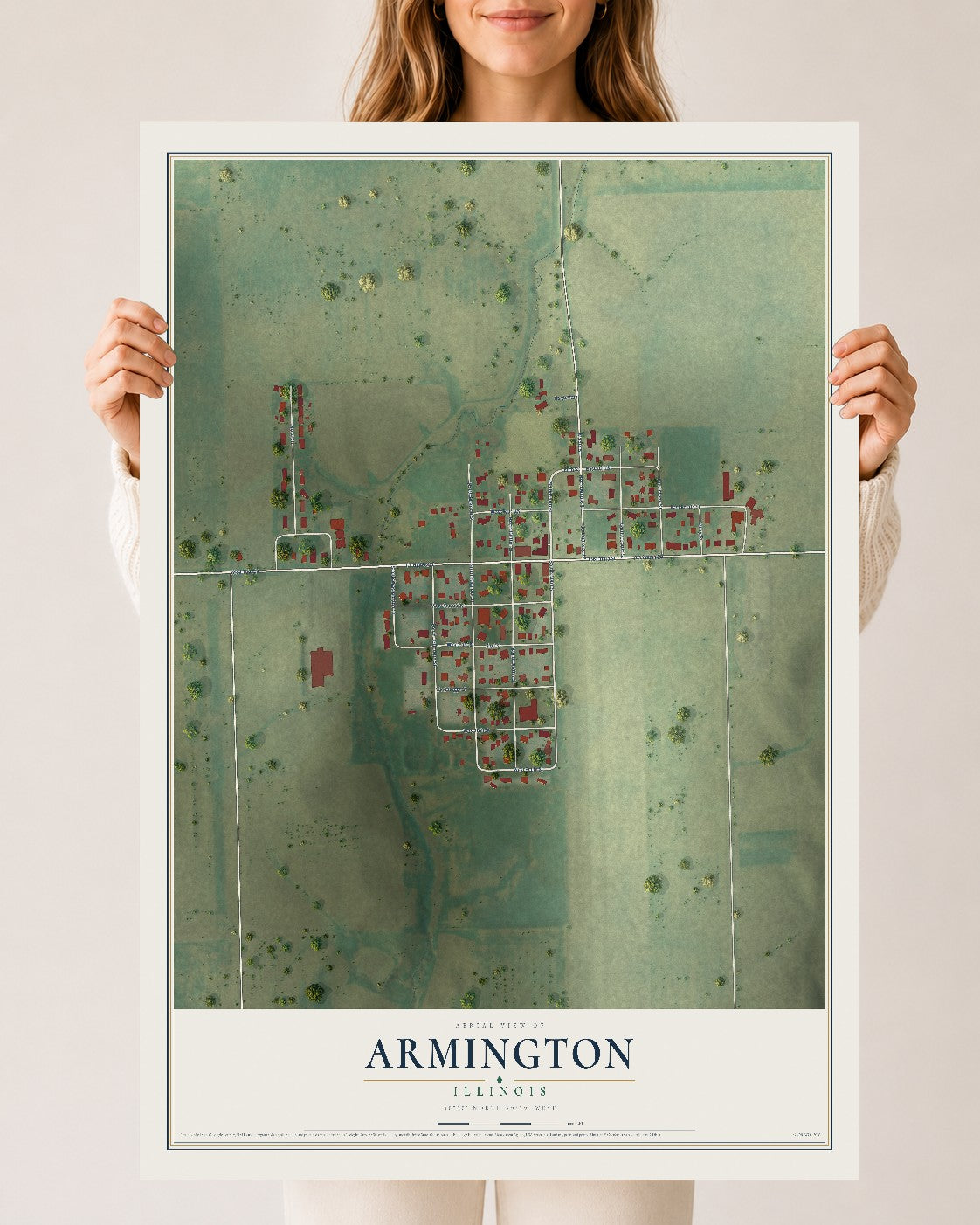 Map of Armington, Illinois, 24 x 36 inch unframed archival matte print