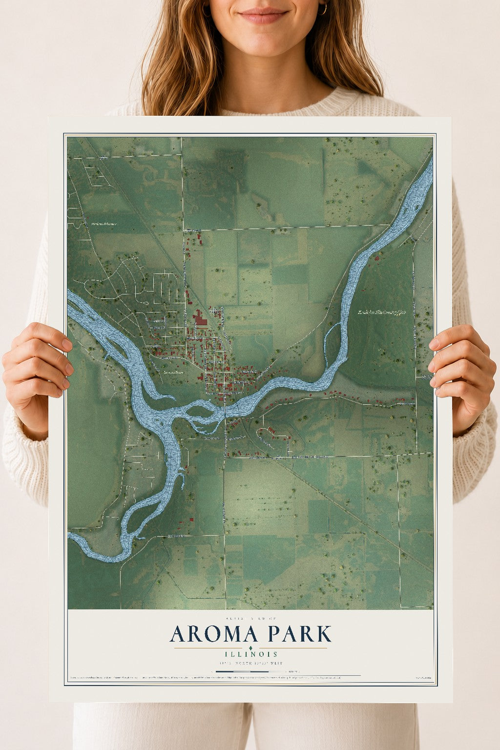 Map of Aroma Park, Illinois, 18 x 24 inch unframed archival matte print