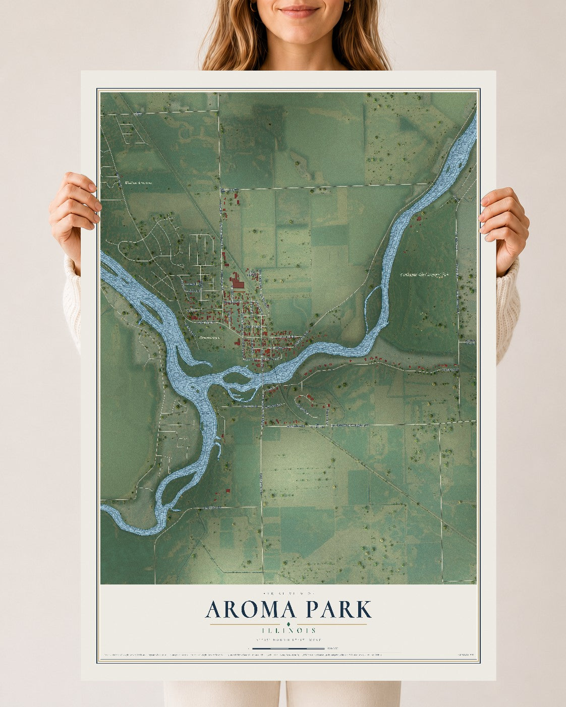 Map of Aroma Park, Illinois, 24 x 36 inch unframed archival matte print