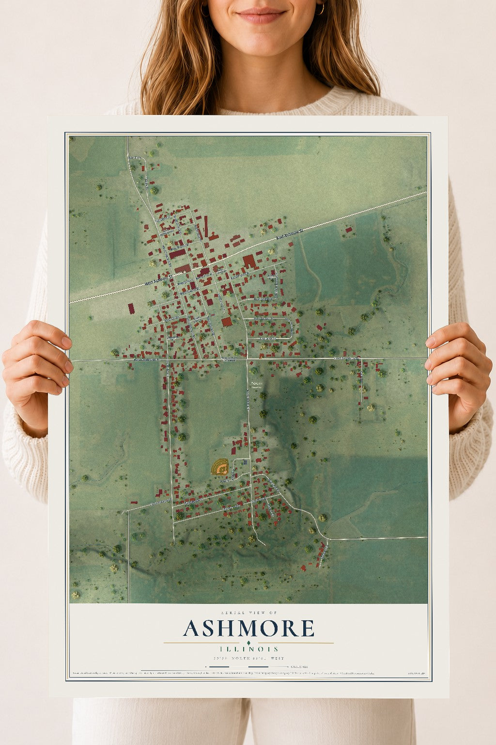 Map of Ashmore, Illinois, 18 x 24 inch unframed archival matte print