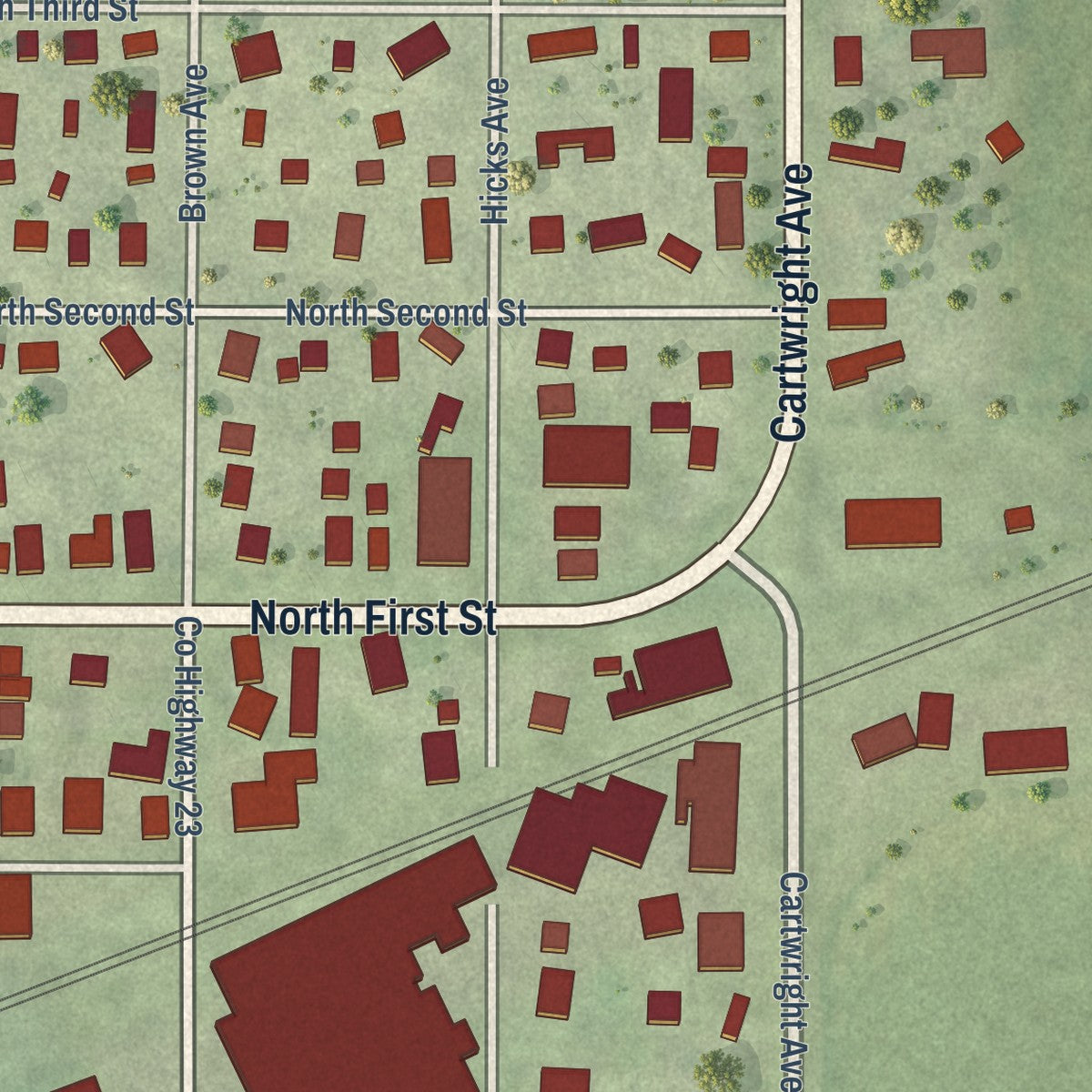 Second close-up of the map of Ashton, Illinois print showing more streets and buildings
