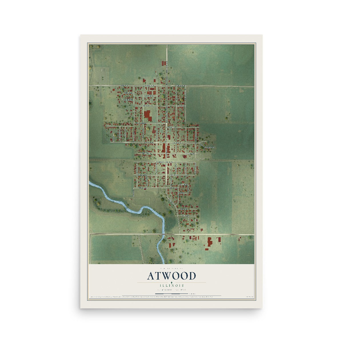Map of Atwood, Illinois, 12 x 18 inch unframed archival matte print