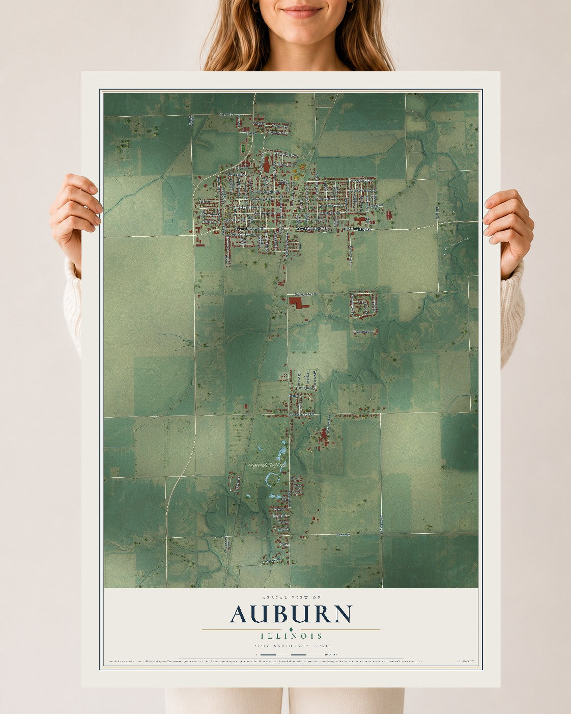 Map of Auburn, Illinois, 24 x 36 inch unframed archival matte print