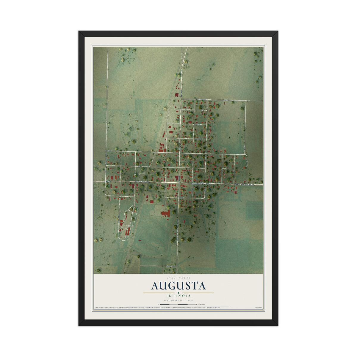 Map of Augusta, Illinois, 12 x 18 inch print in a black wood frame