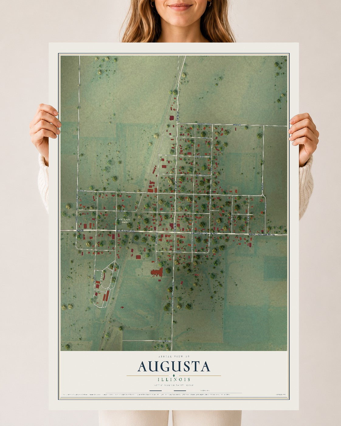 Map of Augusta, Illinois, 24 x 36 inch unframed archival matte print