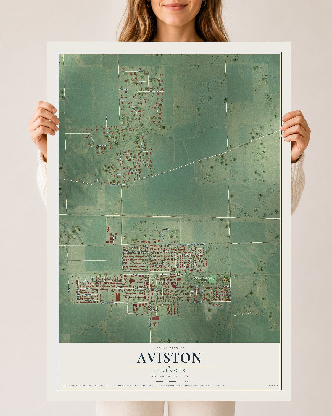 Map of Aviston, Illinois, 24 x 36 inch unframed archival matte print