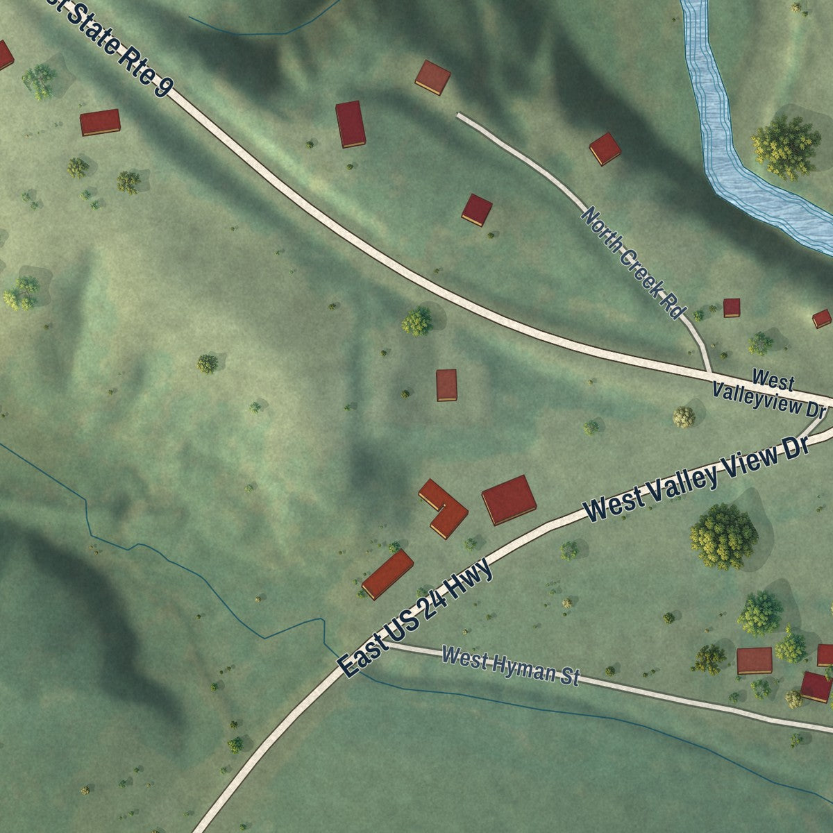 Second close-up of the map of Banner, Illinois print showing more streets and buildings