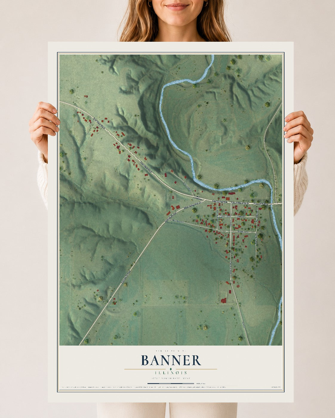 Map of Banner, Illinois, 24 x 36 inch unframed archival matte print