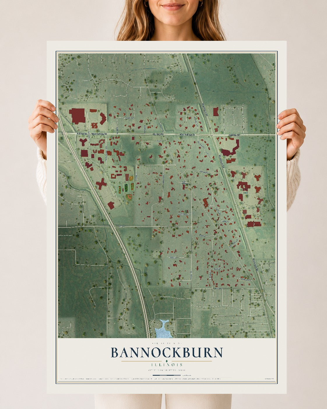 Map of Bannockburn, Illinois, 24 x 36 inch unframed archival matte print