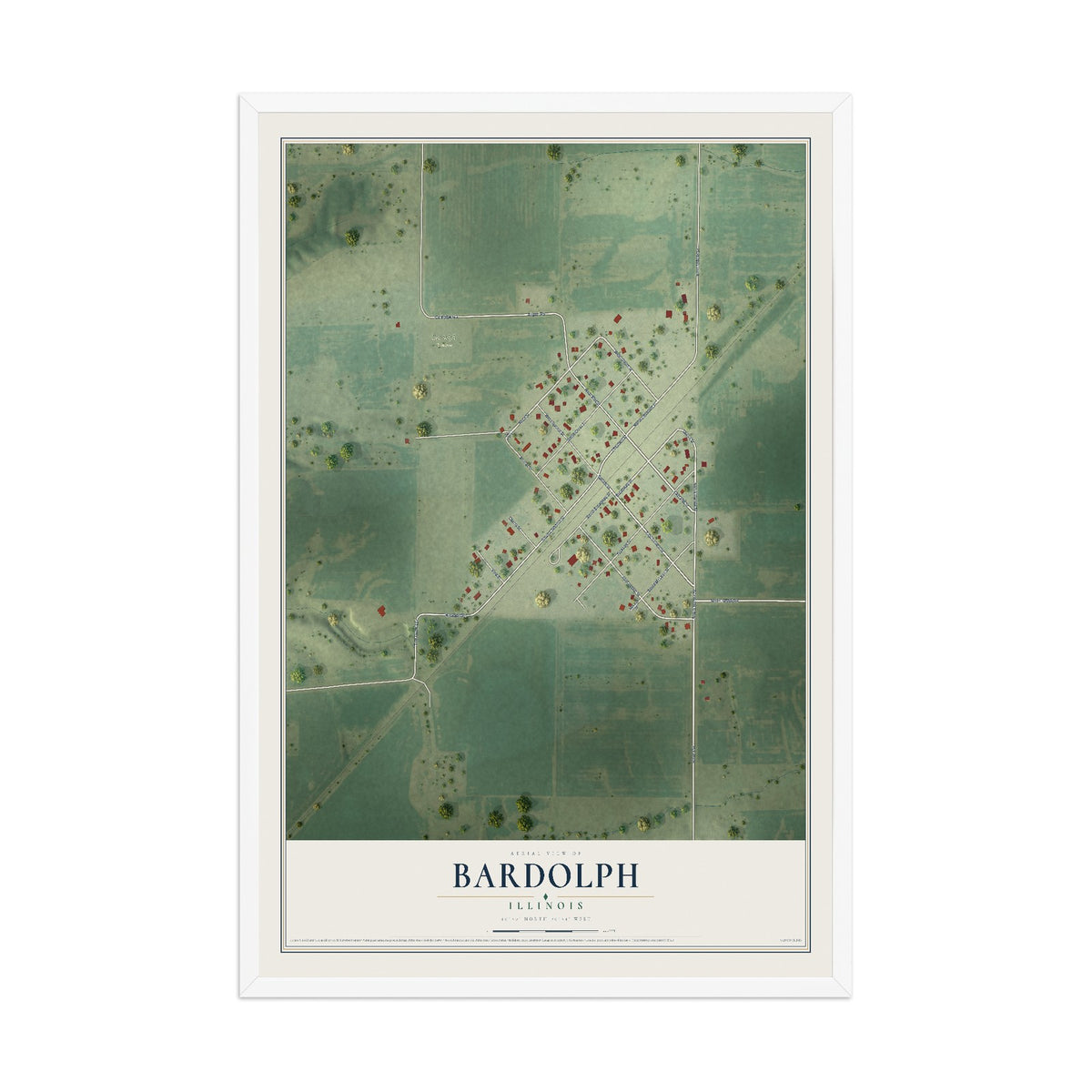 Map of Bardolph, Illinois, 12 x 18 inch print in a white wood frame