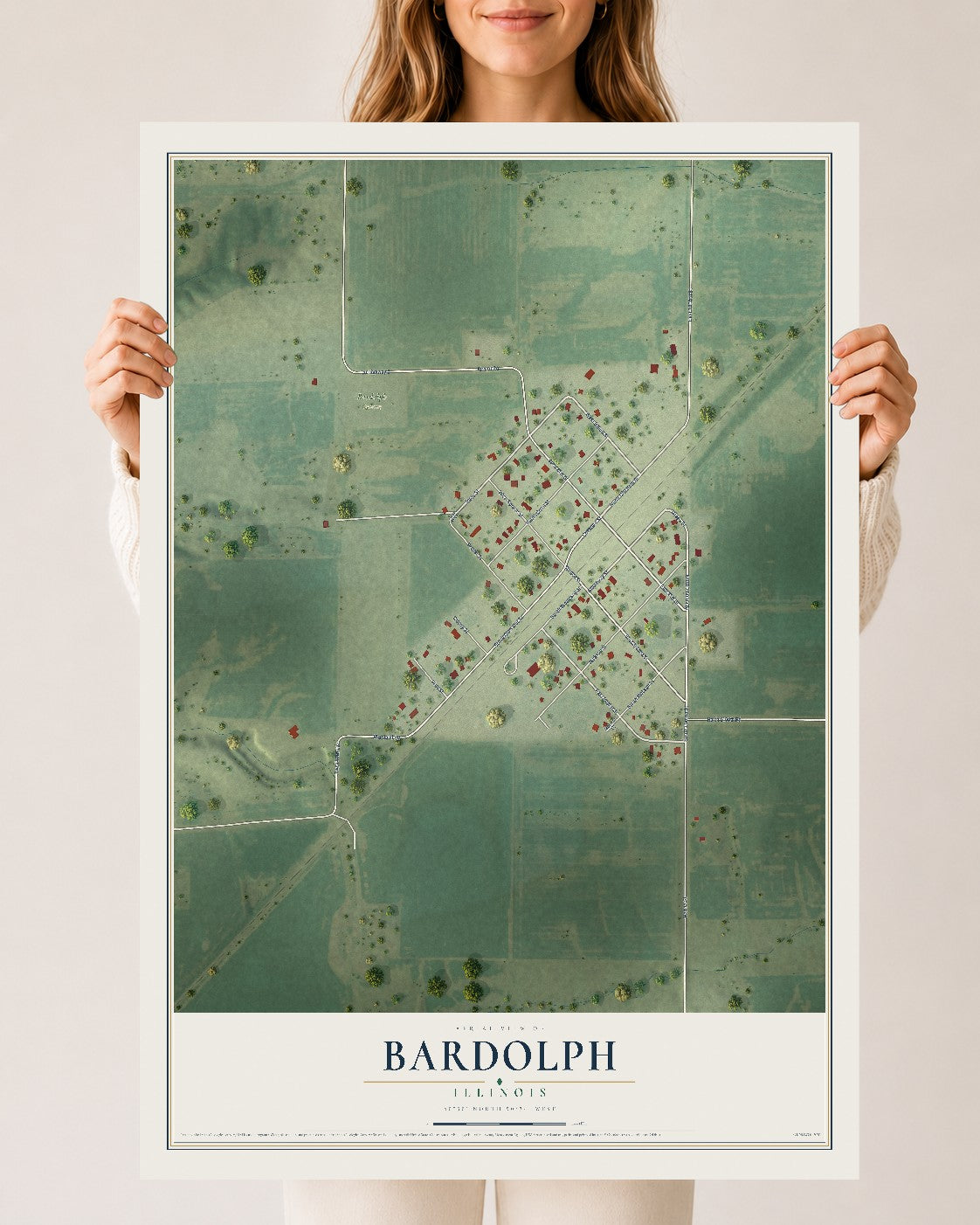 Map of Bardolph, Illinois, 24 x 36 inch unframed archival matte print