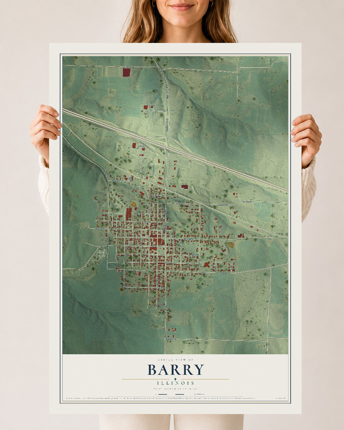 Map of Barry, Illinois, 24 x 36 inch unframed archival matte print