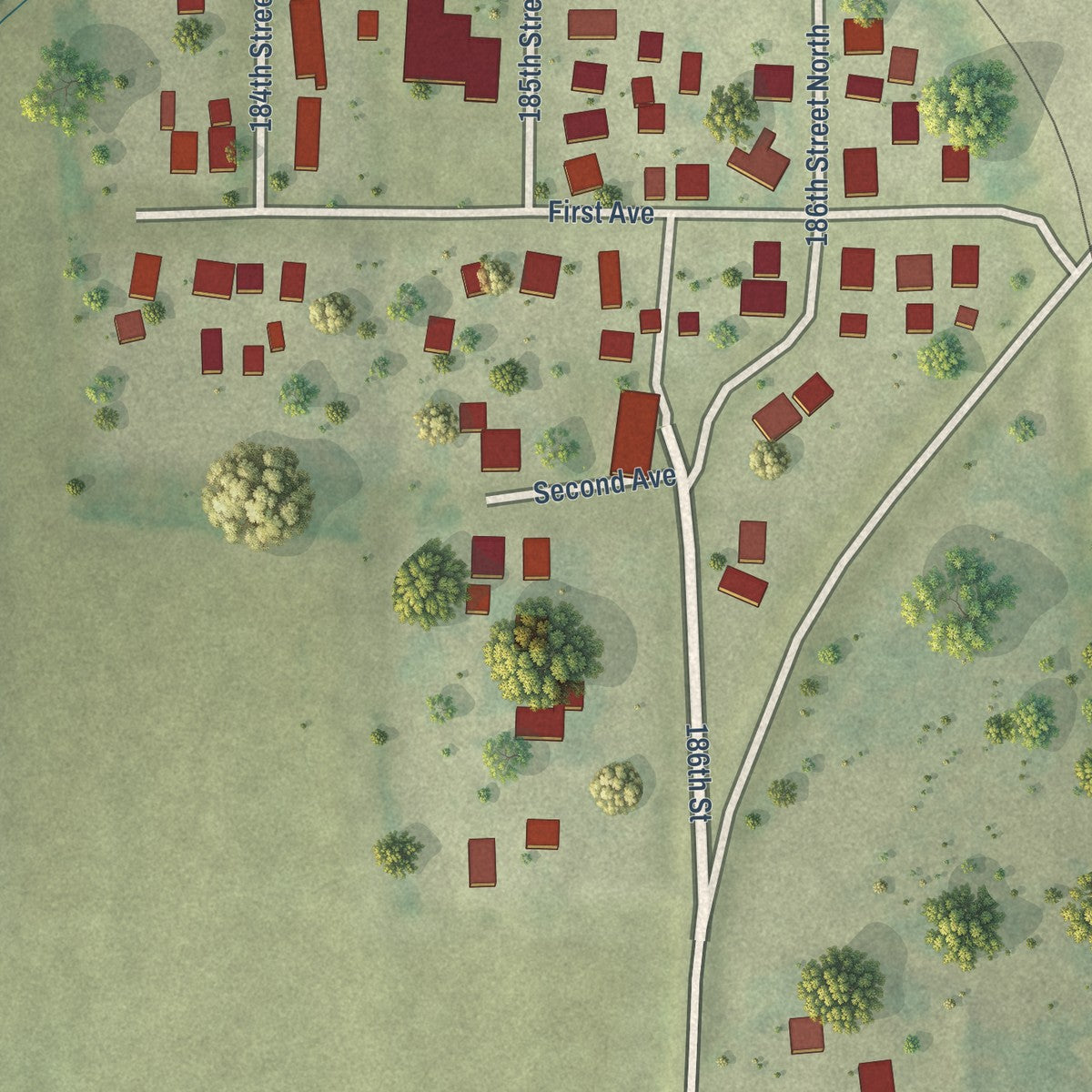 Close-up of the map of Barstow, Illinois print showing street and building detail