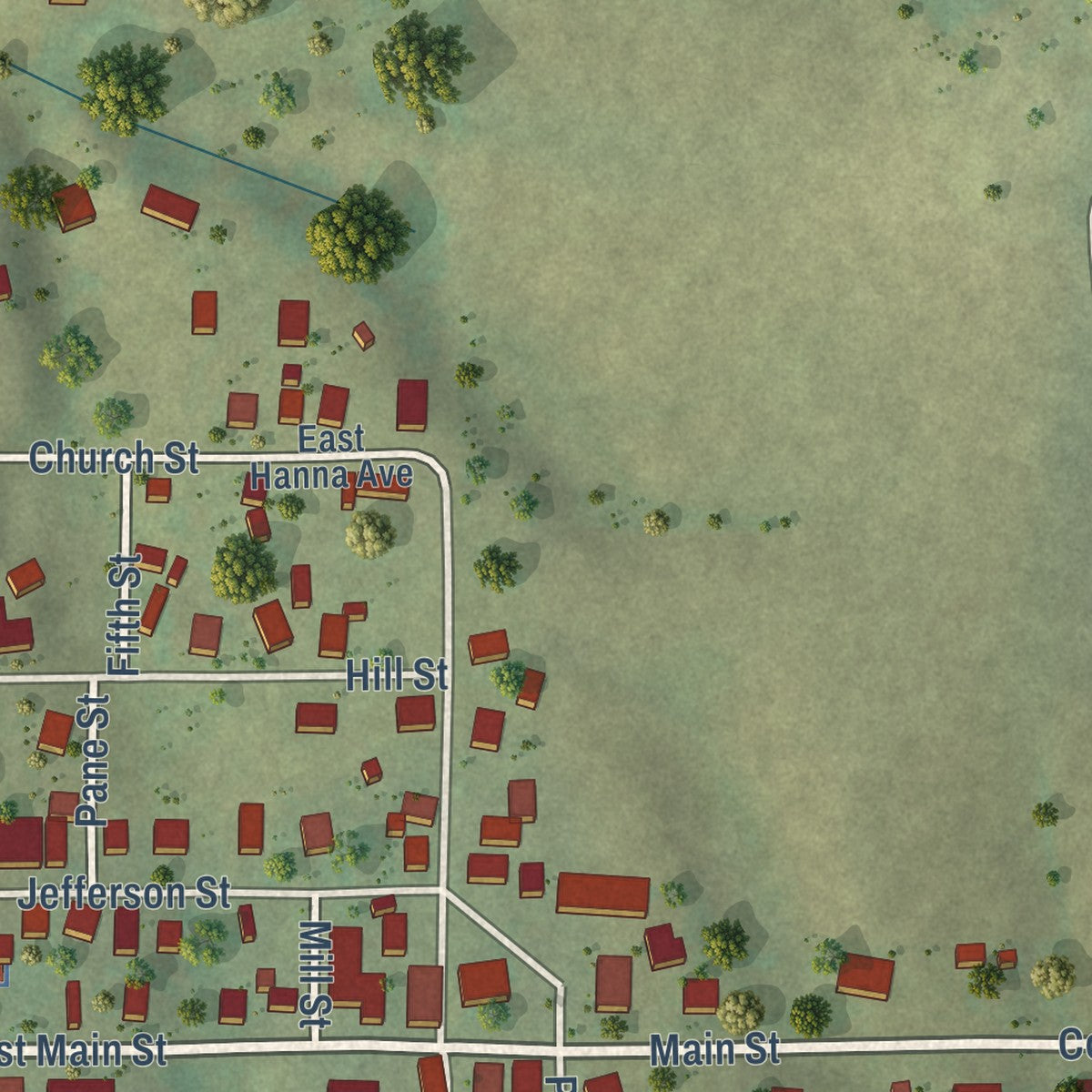 Close-up of the map of Batchtown, Illinois print showing street and building detail