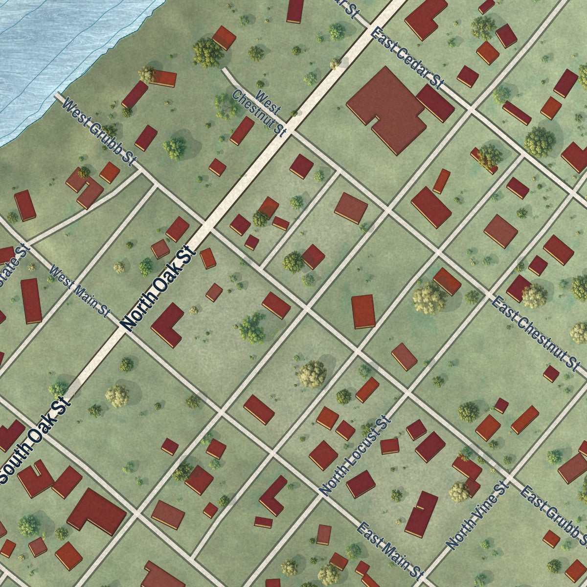 Close-up of the map of Bath, Illinois print showing street and building detail