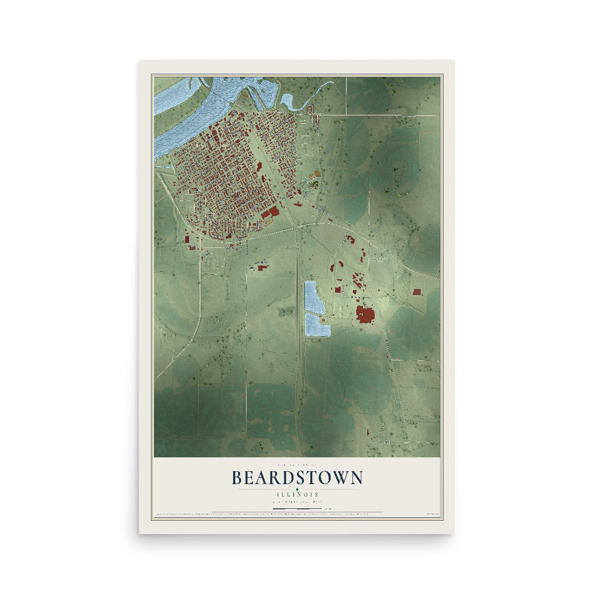 Map of Beardstown, Illinois, 12 x 18 inch unframed archival matte print