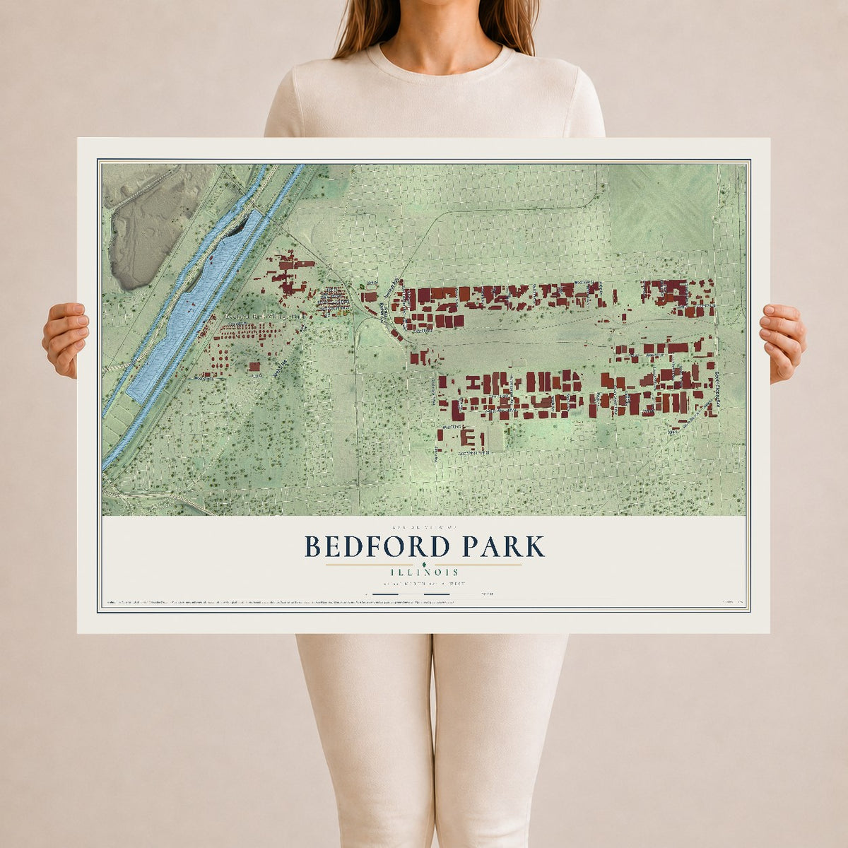 Map of Bedford Park, Illinois, 24 x 36 inch unframed archival matte print