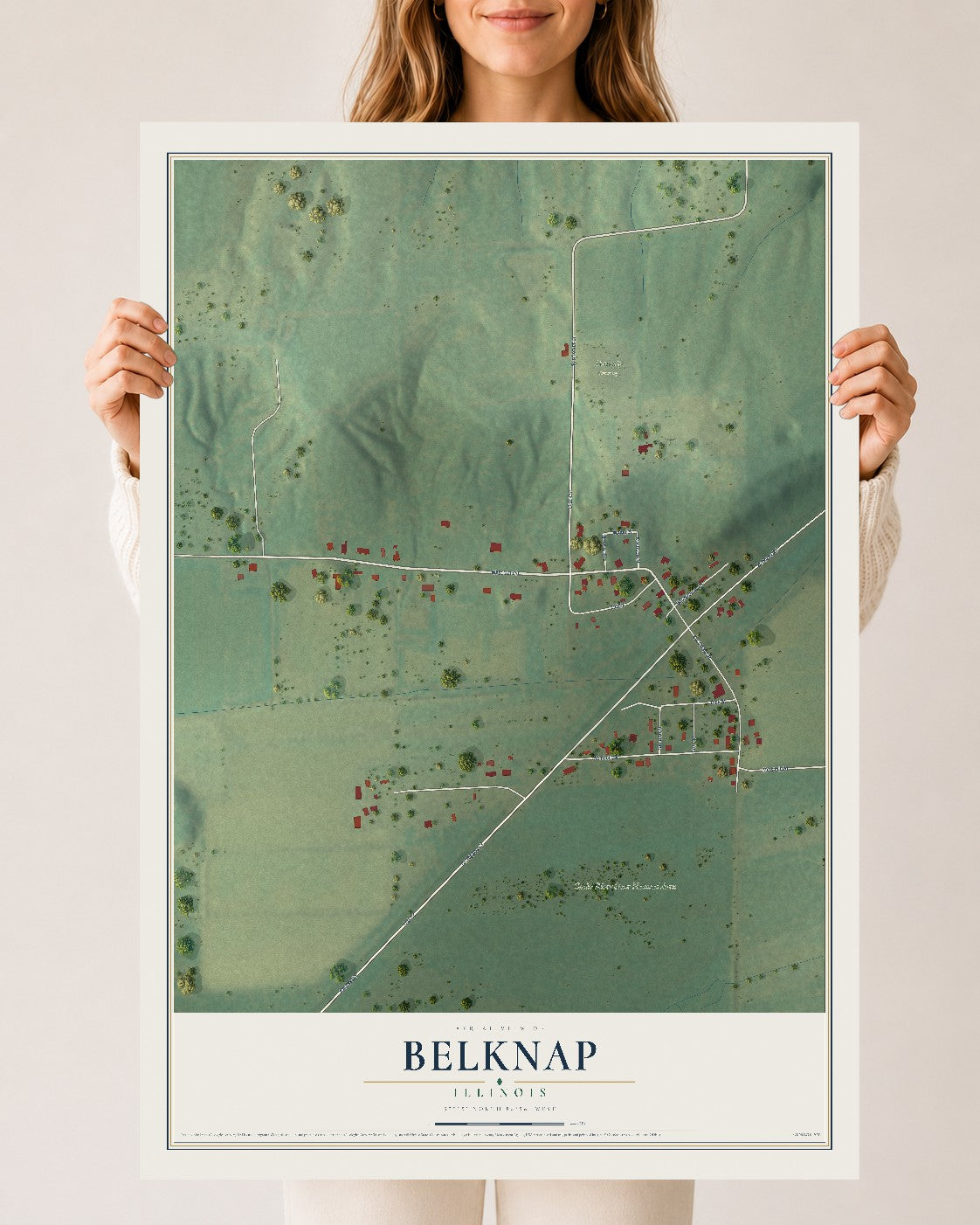 Map of Belknap, Illinois, 24 x 36 inch unframed archival matte print