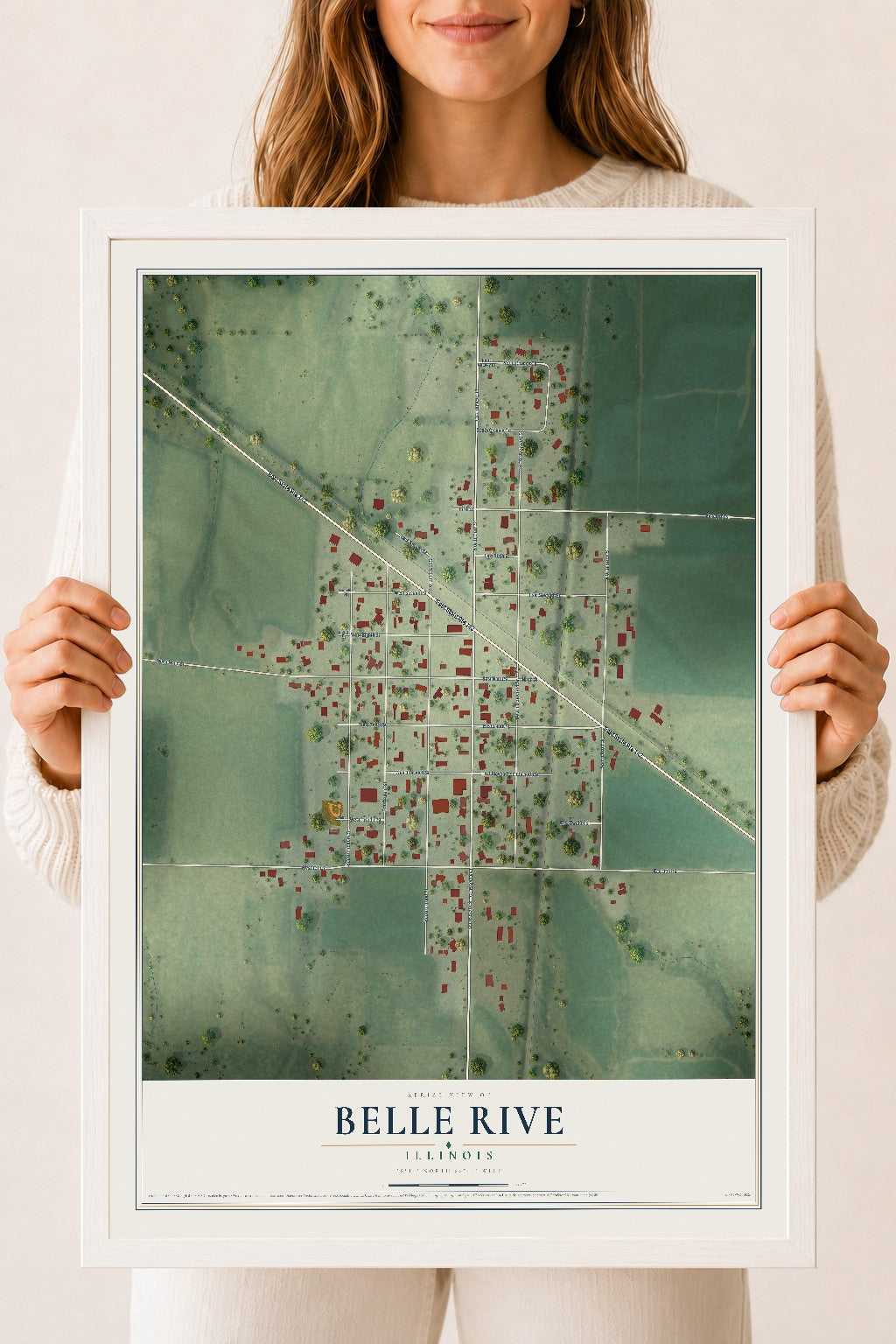 Map of Belle Rive, Illinois, 18 x 24 inch print in a white wood frame