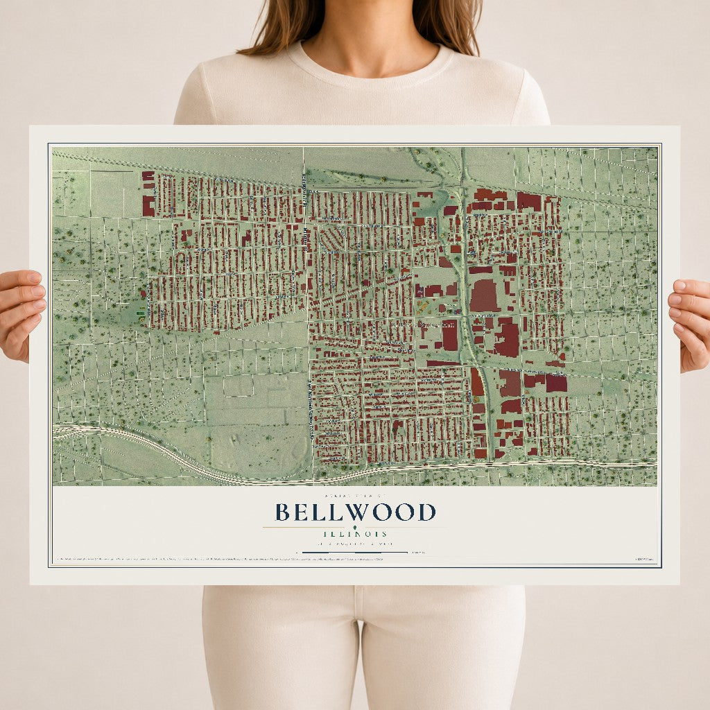 Map of Bellwood, Illinois, 18 x 24 inch unframed archival matte print