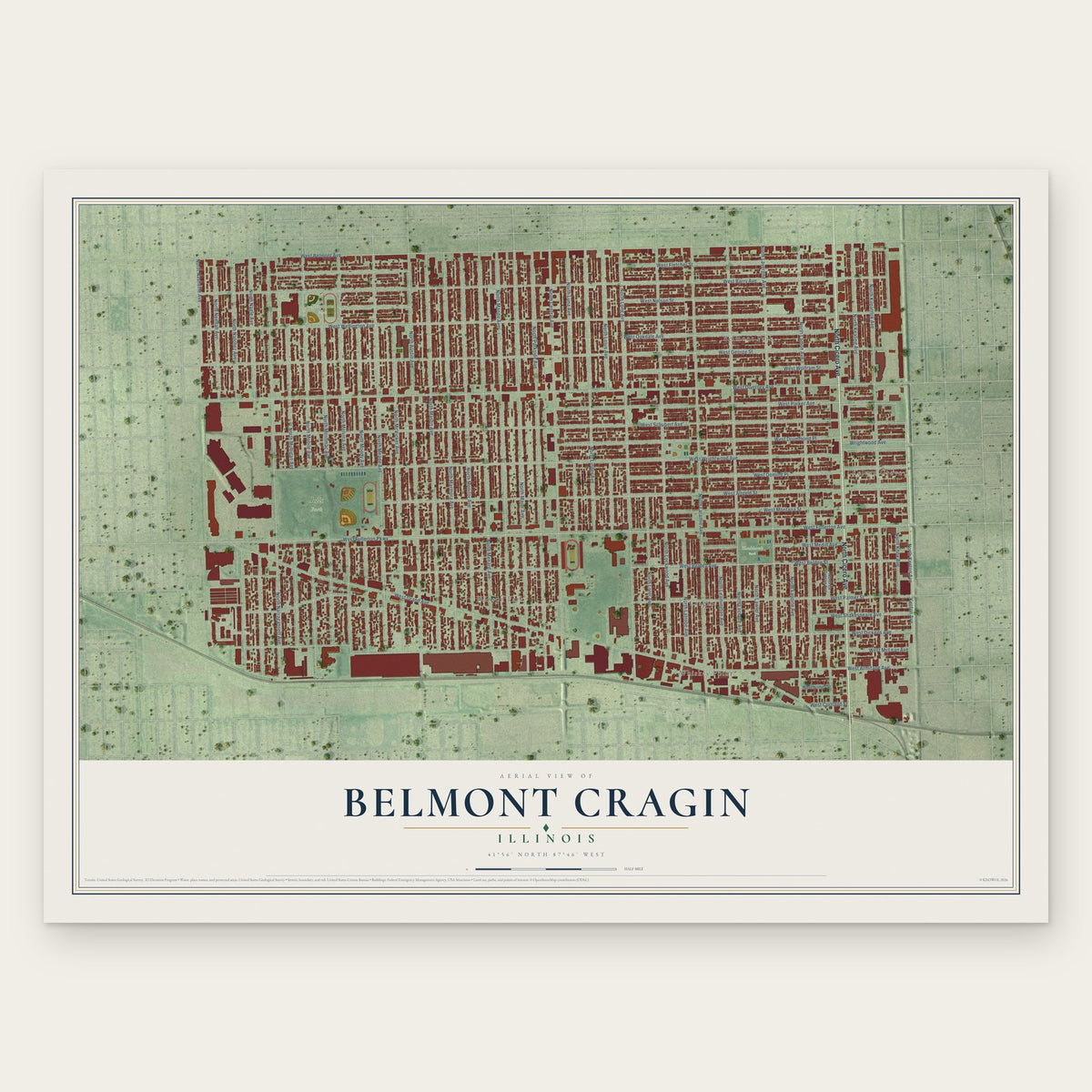 Belmont Cragin, Illinois map print, the full design